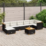 vidaXL Set mobilier de grădină cu perne, 8 piese, negru, poliratan vidaXL Set mobilier de grădină cu perne, 8 piese, negru, poliratan