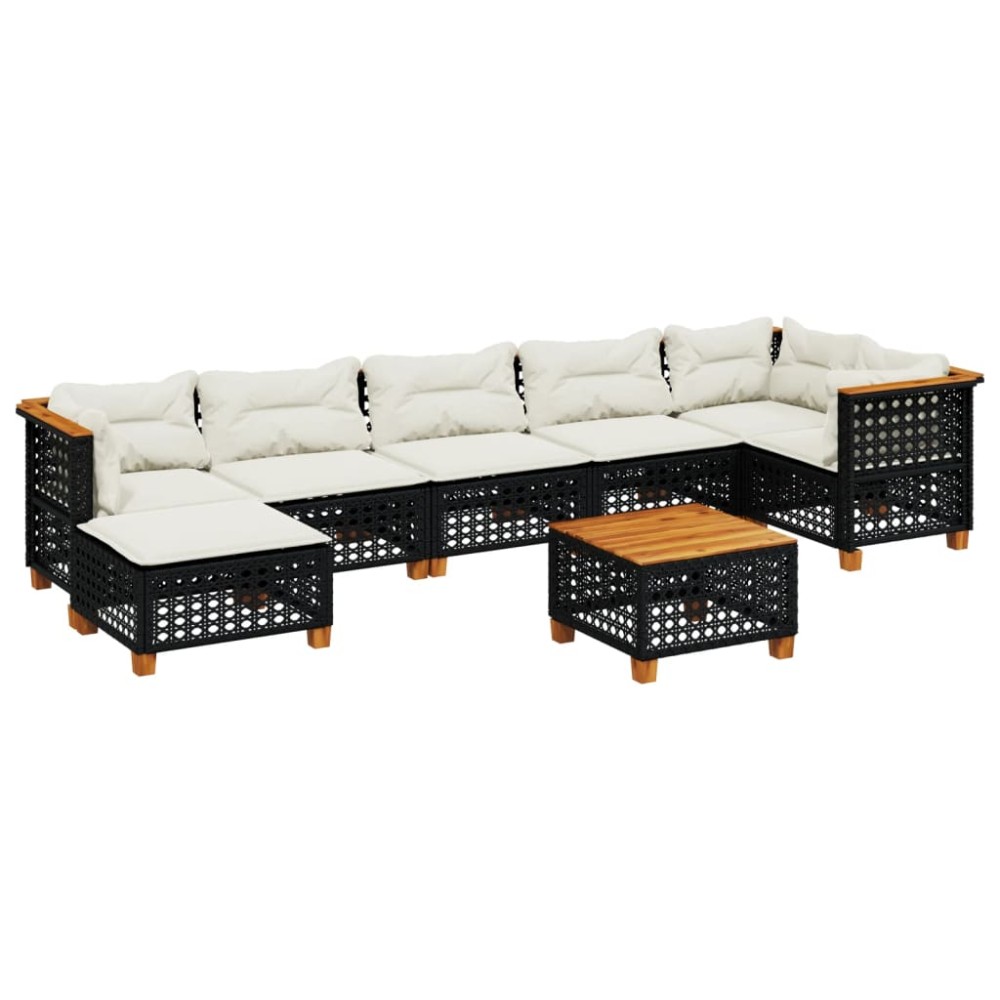 vidaXL Set mobilier de grădină cu perne, 8 piese, negru, poliratan