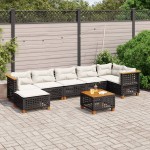 vidaXL Set mobilier de grădină cu perne, 8 piese, negru, poliratan
