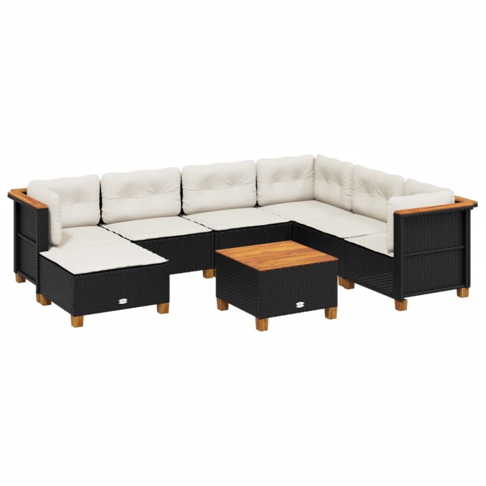 vidaXL Set mobilier de grădină cu perne, 8 piese, negru, poliratan