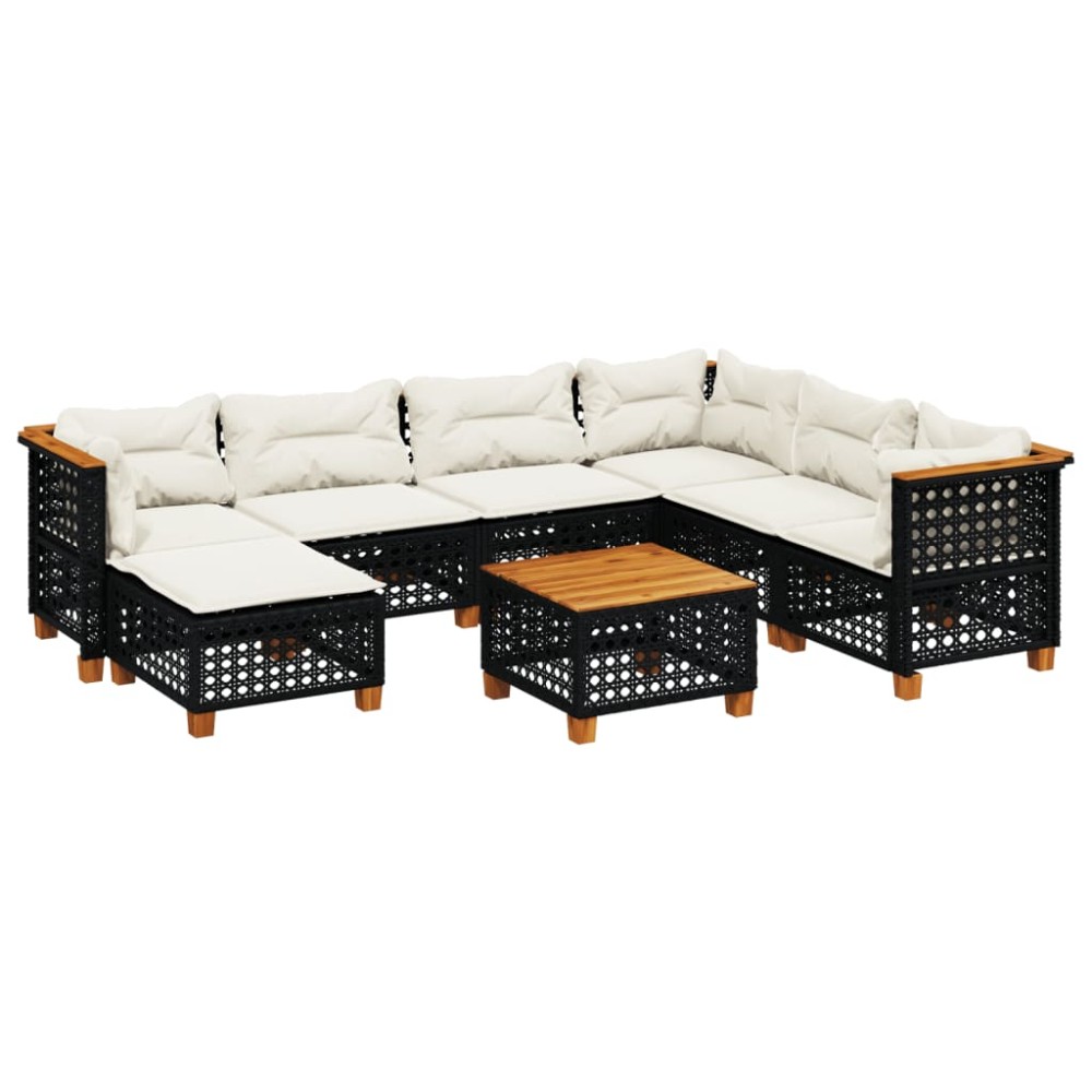 vidaXL Set mobilier de grădină cu perne, 8 piese, negru, poliratan
