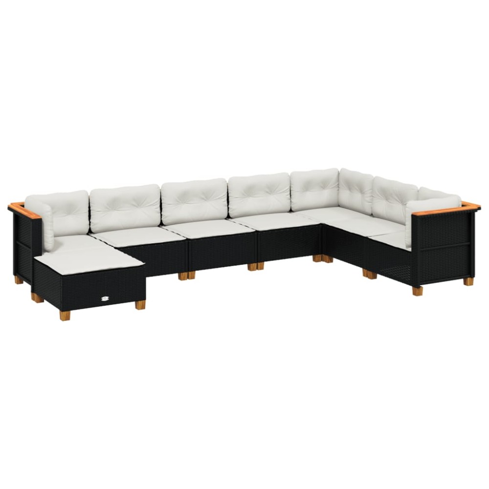 vidaXL Set mobilier de grădină cu perne, 8 piese, negru, poliratan