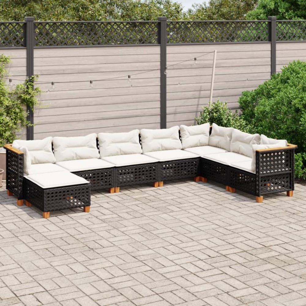 vidaXL Set mobilier de grădină cu perne, 8 piese, negru, poliratan
