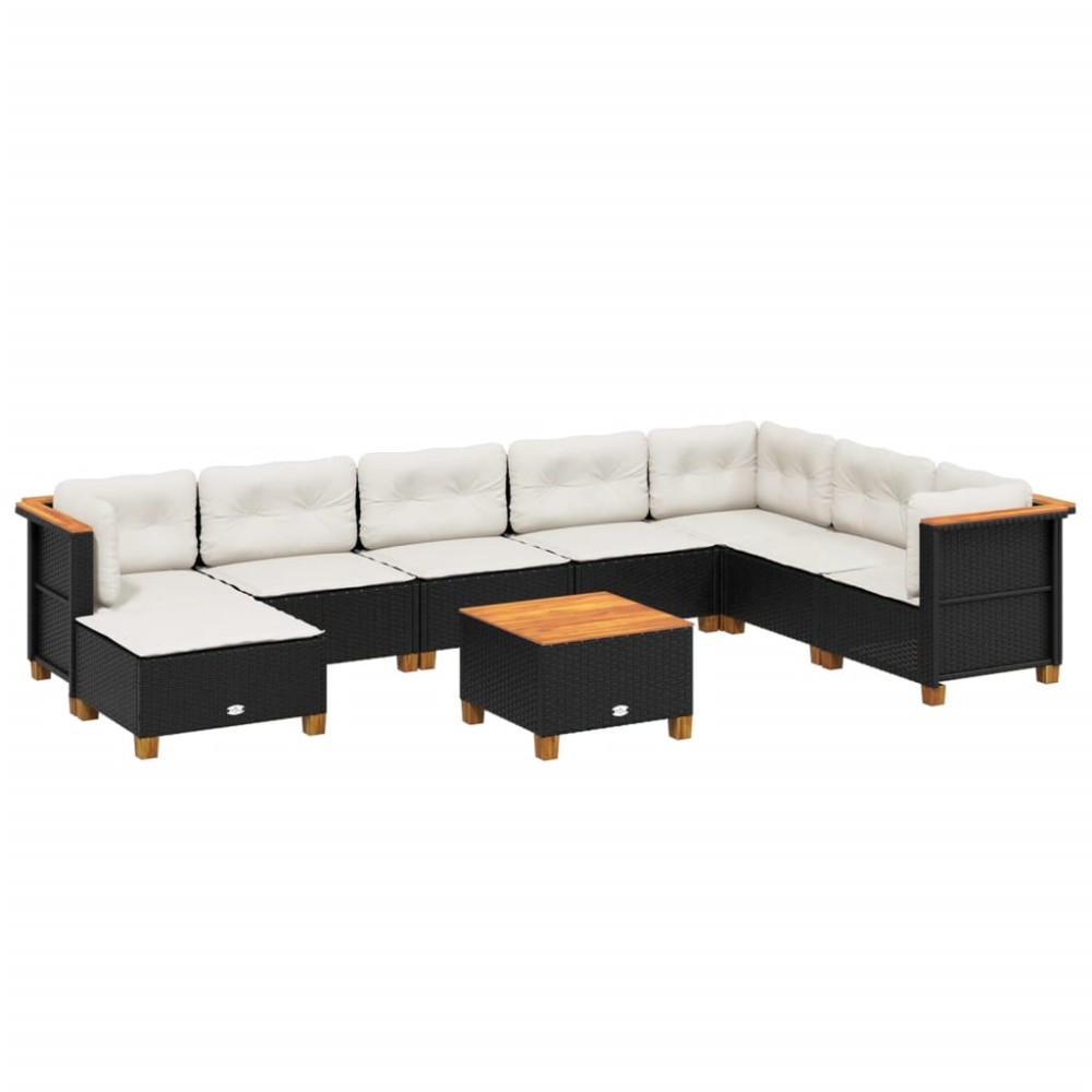 vidaXL Set mobilier de grădină cu perne, 9 piese, negru, poliratan