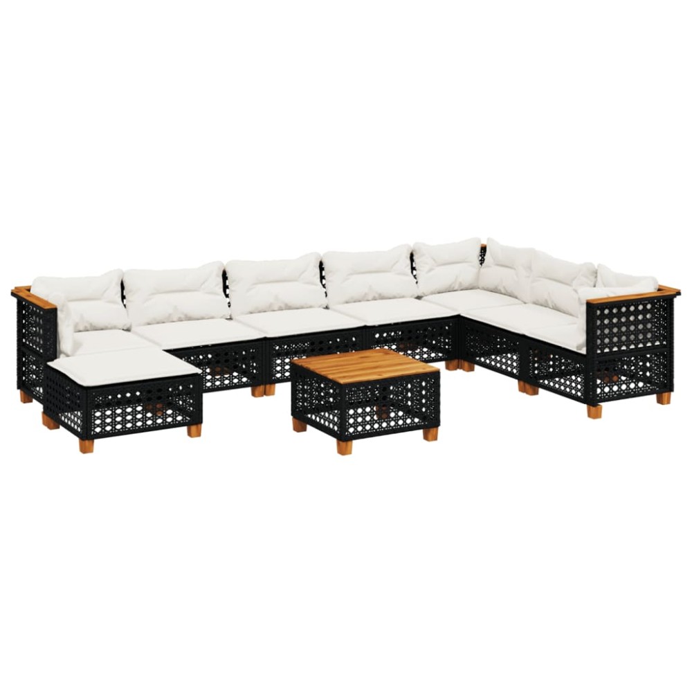 vidaXL Set mobilier de grădină cu perne, 9 piese, negru, poliratan