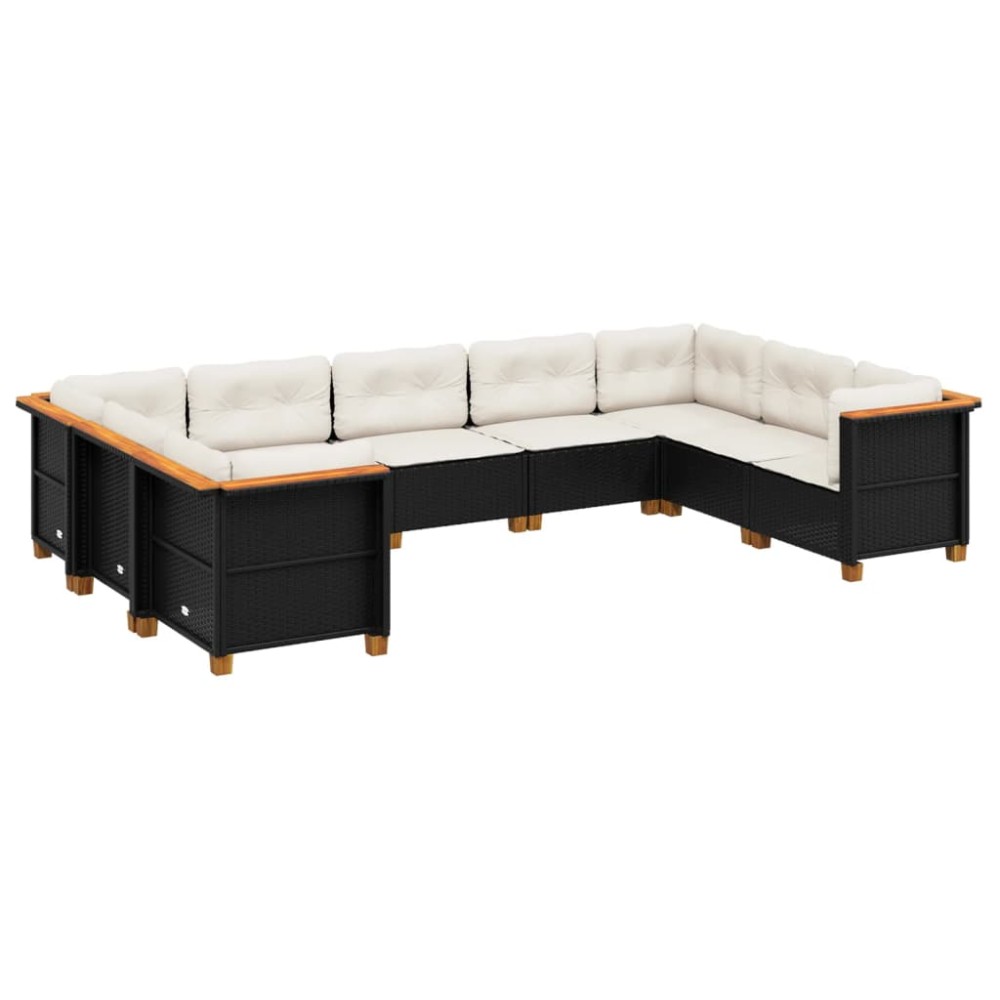vidaXL Set mobilier de grădină cu perne, 9 piese, negru, poliratan