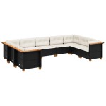 vidaXL Set mobilier de grădină cu perne, 9 piese, negru, poliratan