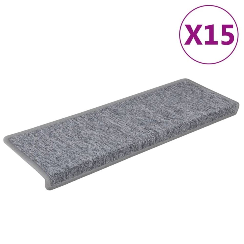 vidaXL Covorașe pentru scări, 15 buc., 65x21x4 cm, gri deschis, cu margini dreptunghiulare
