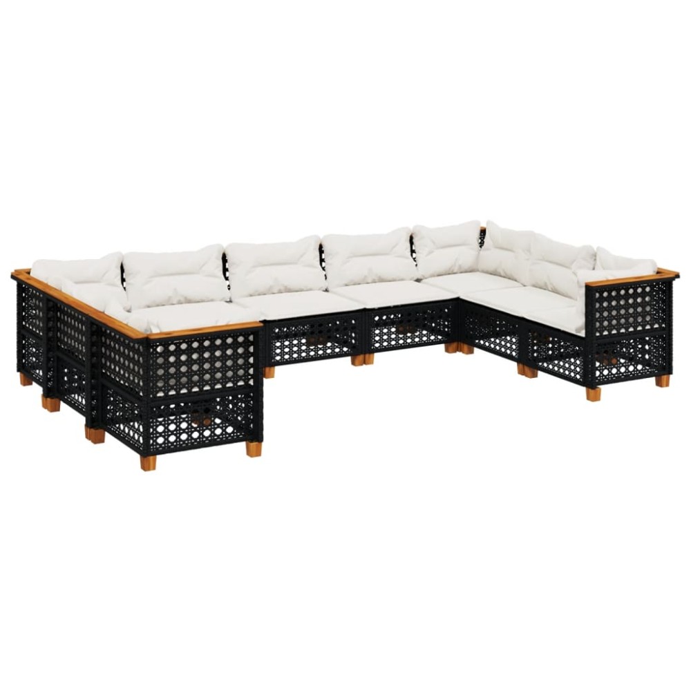 vidaXL Set mobilier de grădină cu perne, 9 piese, negru, poliratan