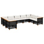 vidaXL Set mobilier de grădină cu perne, 9 piese, negru, poliratan