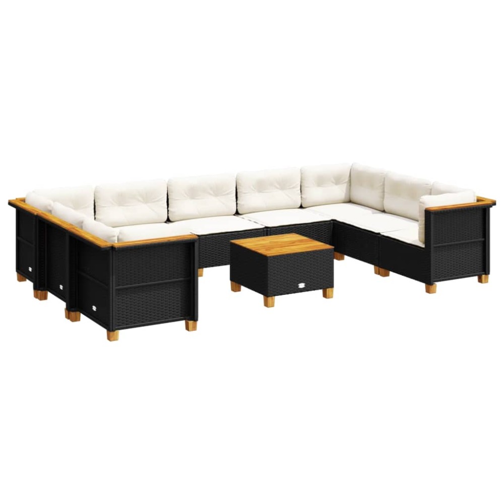 vidaXL Set canapele de grădină cu perne, 10 piese, negru, poliratan