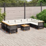 vidaXL Set canapele de grădină cu perne, 10 piese, negru, poliratan vidaXL Set canapele de grădină cu perne, 10 piese, negru, poliratan