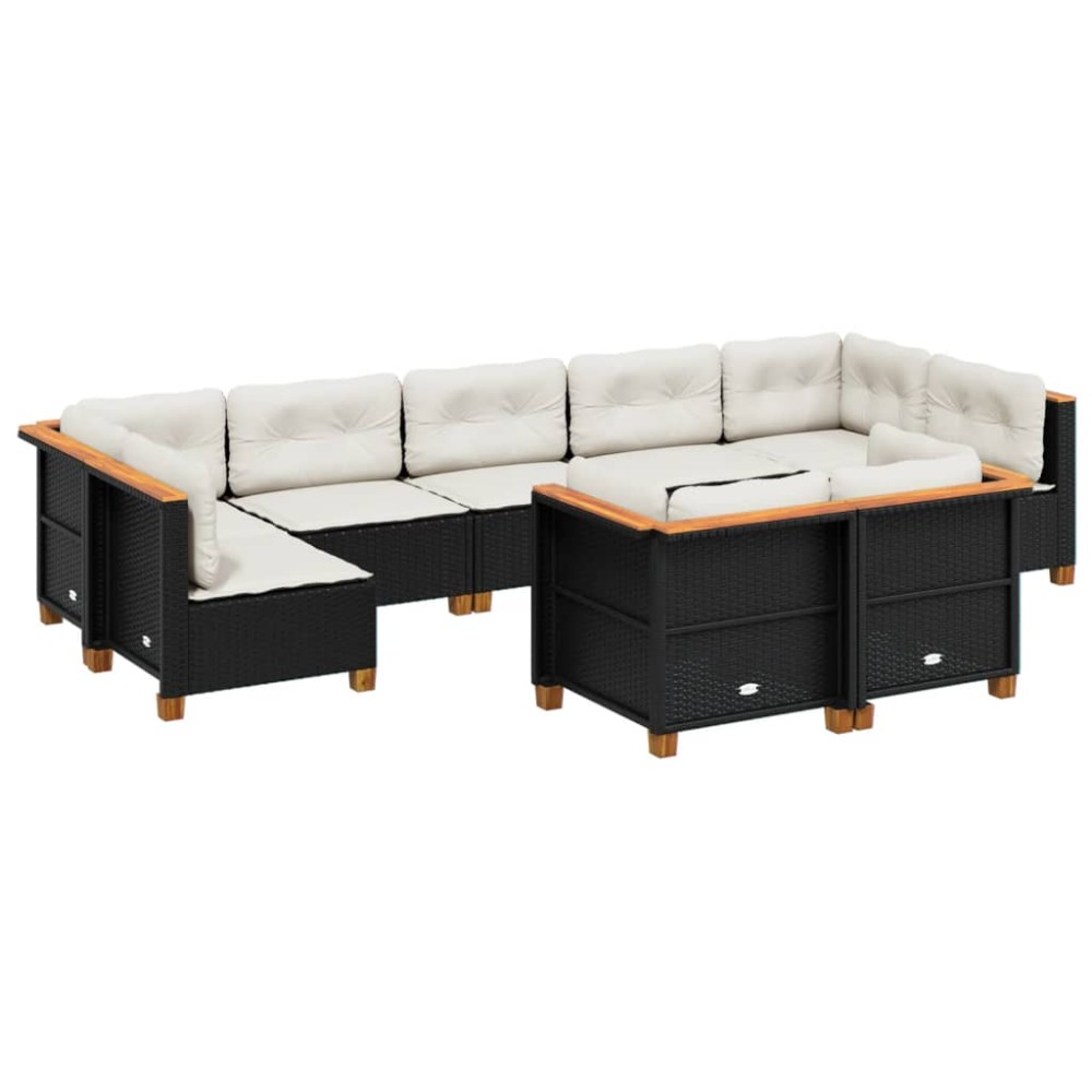 vidaXL Set mobilier de grădină cu perne, 9 piese, negru, poliratan