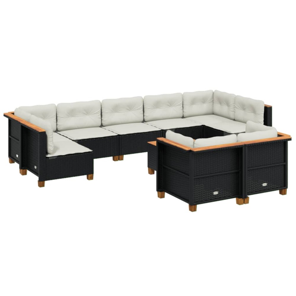 vidaXL Set canapele de grădină cu perne, 10 piese, negru, poliratan