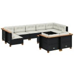 vidaXL Set canapele de grădină cu perne, 10 piese, negru, poliratan