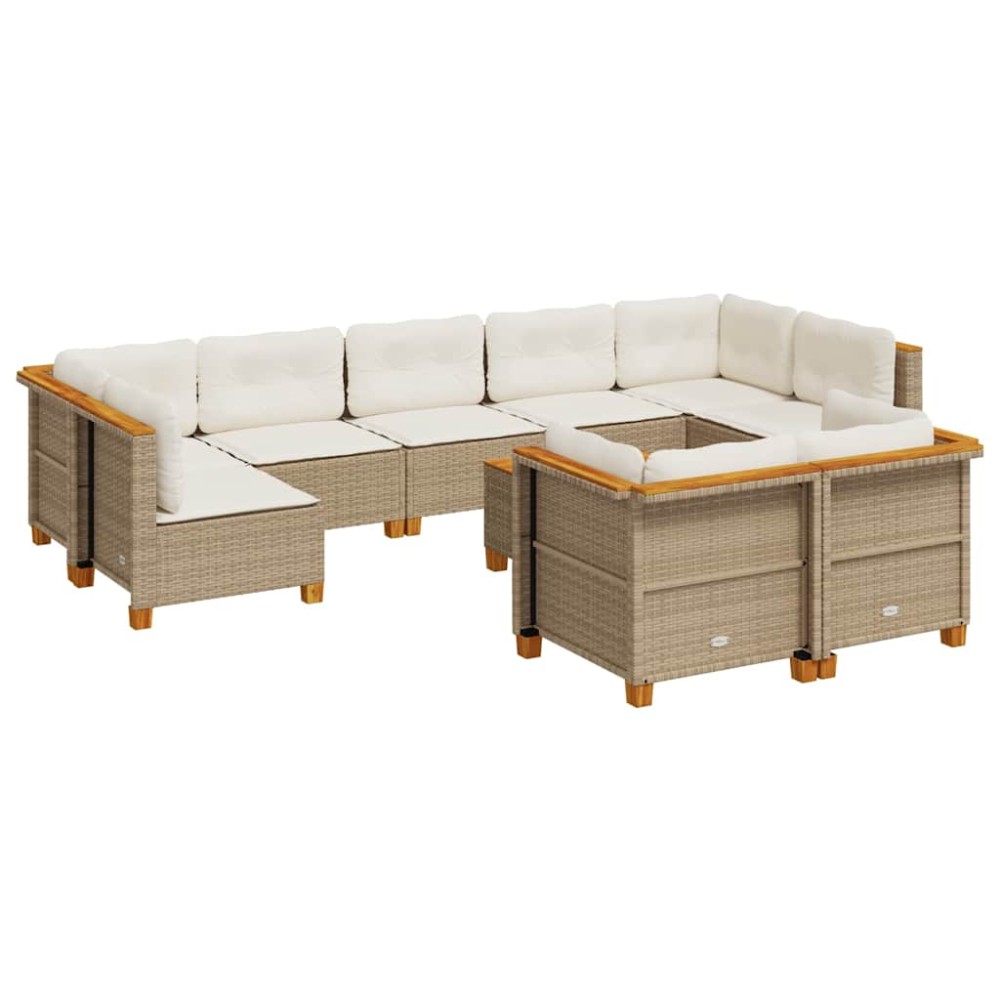 vidaXL Set canapele de grădină cu perne, 10 piese, bej, poliratan