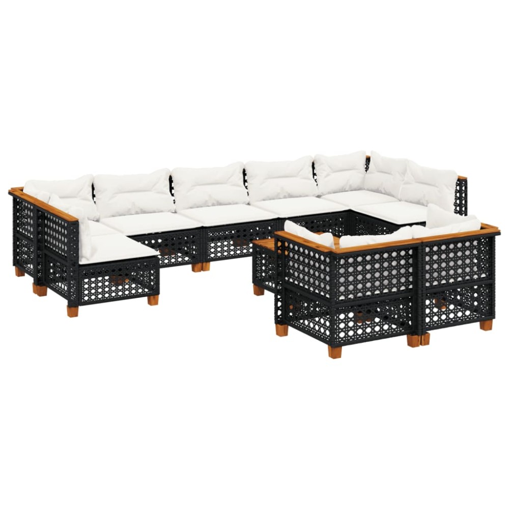 vidaXL Set canapele de grădină cu perne, 10 piese, negru, poliratan