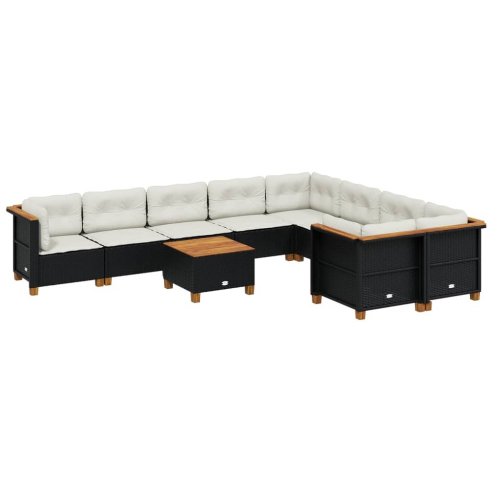 vidaXL Set canapele de grădină cu perne, 10 piese, negru, poliratan