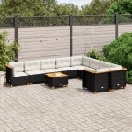 vidaXL Set canapele de grădină cu perne, 10 piese, negru, poliratan vidaXL Set canapele de grădină cu perne, 10 piese, negru, poliratan
