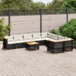 vidaXL Set canapele de grădină cu perne, 10 piese, negru, poliratan vidaXL Set canapele de grădină cu perne, 10 piese, negru, poliratan