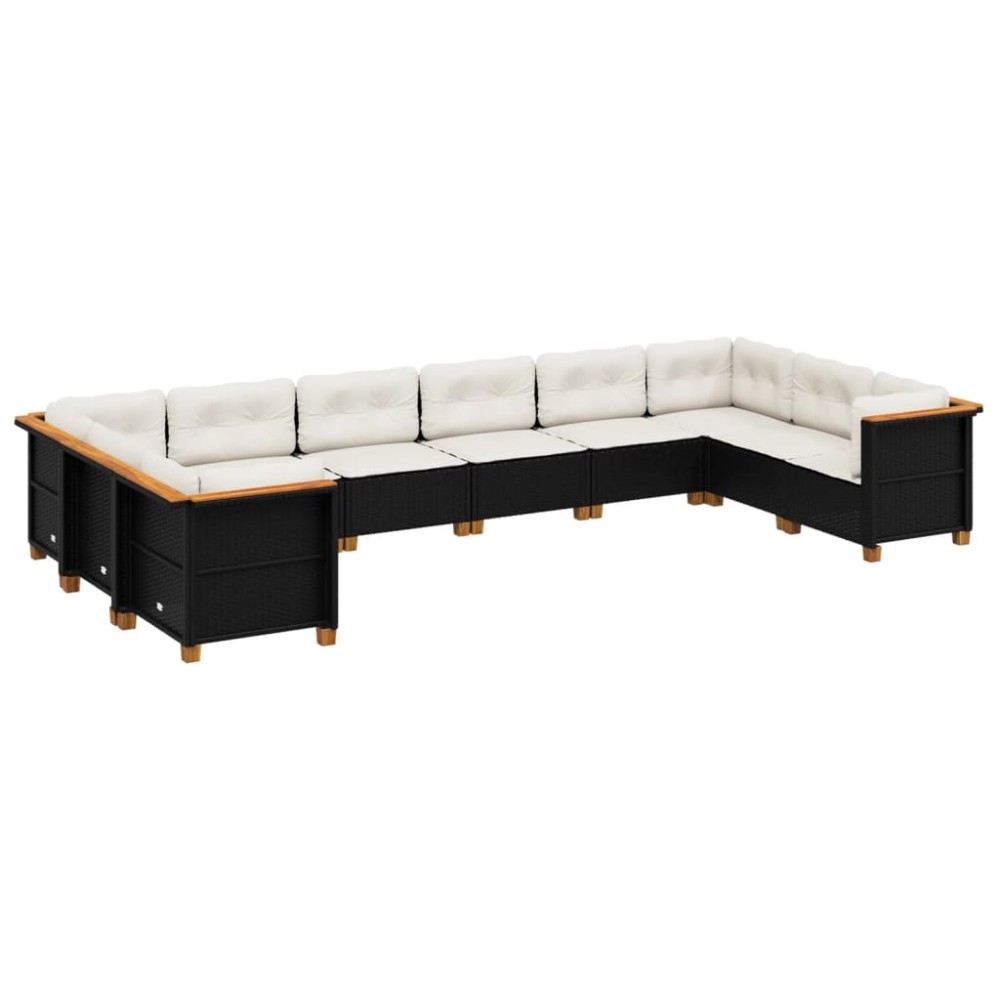 vidaXL Set canapele de grădină cu perne, 10 piese, negru, poliratan