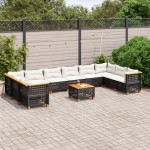 vidaXL Set canapele de grădină cu perne, 11 piese, negru, poliratan vidaXL Set canapele de grădină cu perne, 11 piese, negru, poliratan