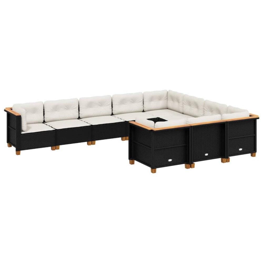 vidaXL Set canapele de grădină cu perne, 10 piese, negru, poliratan