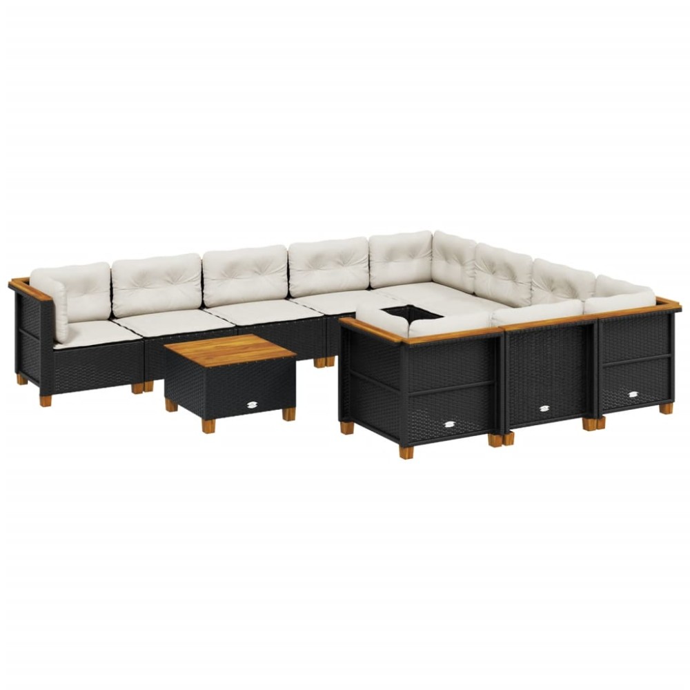 vidaXL Set canapele de grădină cu perne, 11 piese, negru, poliratan