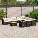 vidaXL Set canapele de grădină cu perne, 11 piese, negru, poliratan vidaXL Set canapele de grădină cu perne, 11 piese, negru, poliratan