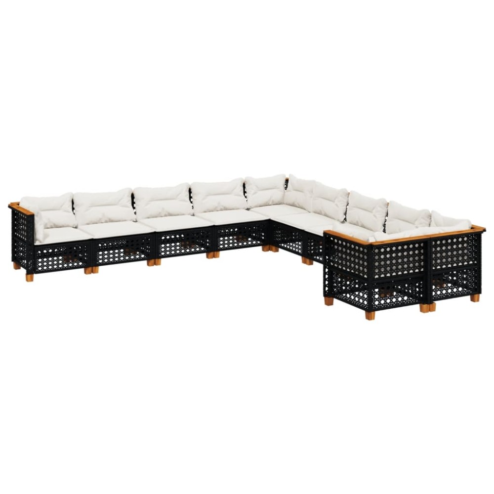 vidaXL Set canapele de grădină cu perne, 10 piese, negru, poliratan