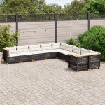 vidaXL Set canapele de grădină cu perne, 10 piese, negru, poliratan vidaXL Set canapele de grădină cu perne, 10 piese, negru, poliratan