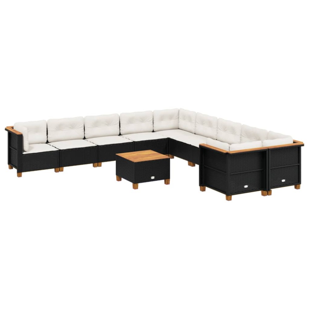 vidaXL Set canapele de grădină cu perne, 11 piese, negru, poliratan