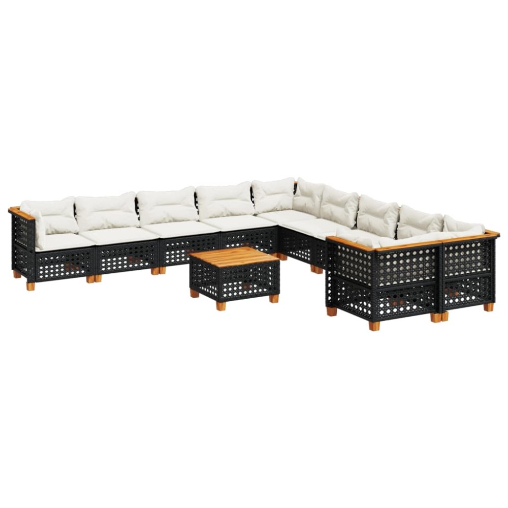 vidaXL Set canapele de grădină cu perne, 11 piese, negru, poliratan