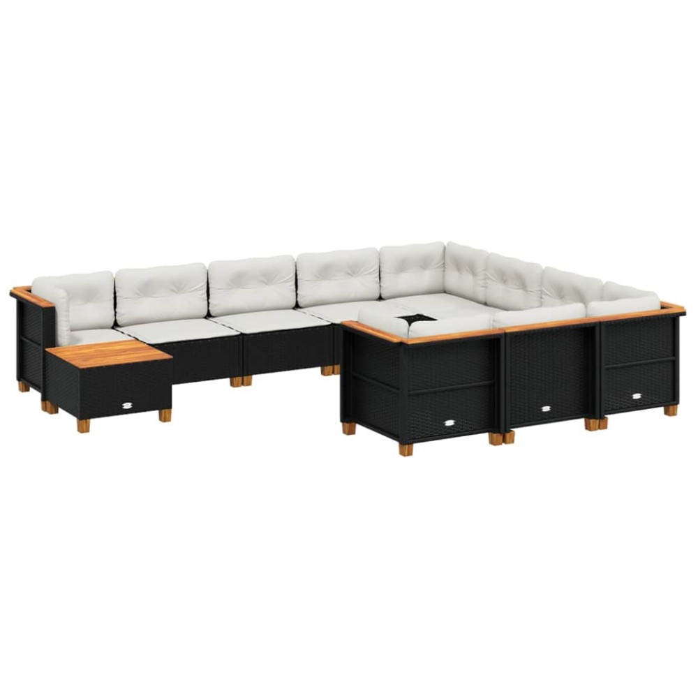vidaXL Set canapele de grădină cu perne, 11 piese, negru, poliratan