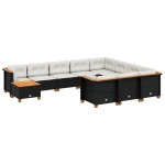 vidaXL Set canapele de grădină cu perne, 11 piese, negru, poliratan
