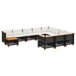 vidaXL Set canapele de grădină cu perne, 11 piese, negru, poliratan