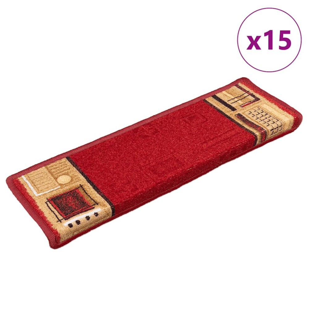 vidaXL Covorașe scări autoadezive, 15 buc., roșu, 65x21x4 cm