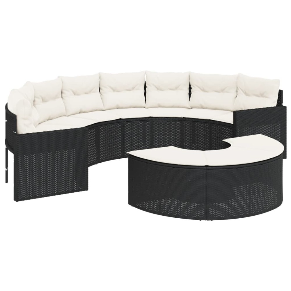 vidaXL Set canapea de grădină, 2 piese, semi-rotunde, negru, poliratan