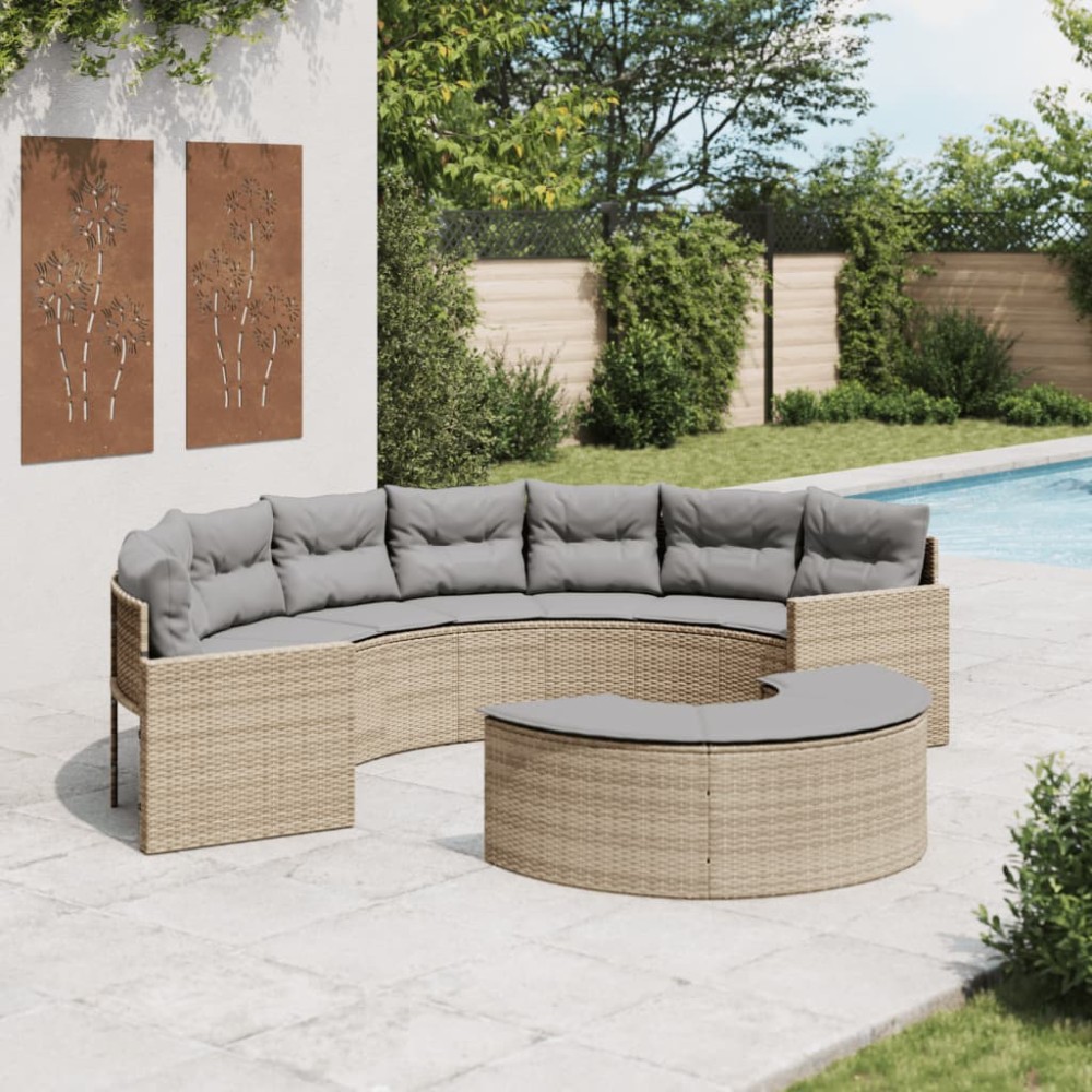 vidaXL Set canapea de grădină, 2 piese, semi-rotunde, bej, poliratan