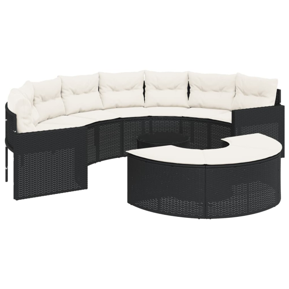 vidaXL Set canapea de grădină, 3 piese, semi-rotunde, negru, poliratan