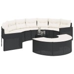vidaXL Set canapea de grădină, 3 piese, semi-rotunde, negru, poliratan
