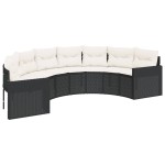 vidaXL Set canapea de grădină, 3 piese, semi-rotunde, negru, poliratan