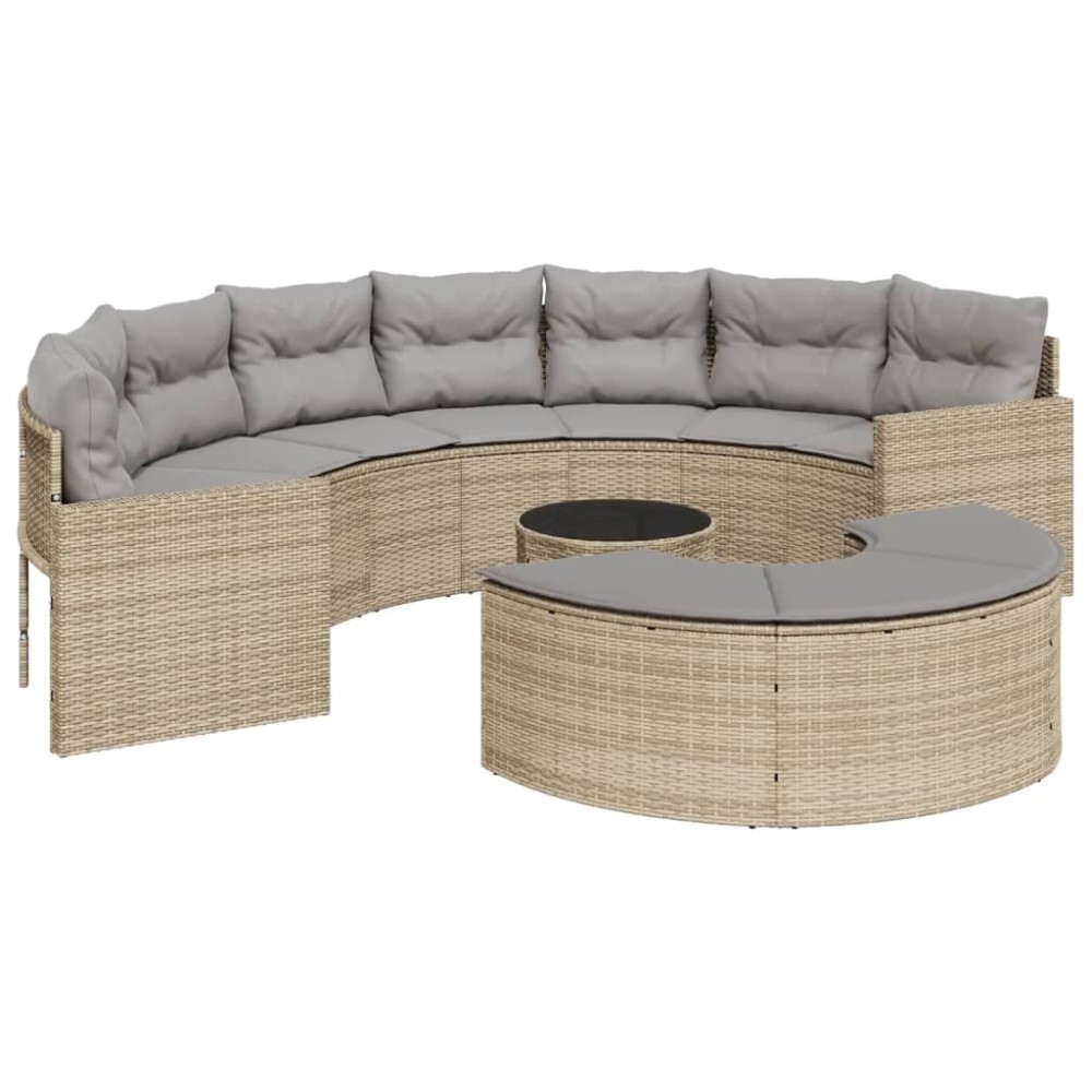 vidaXL Set canapea de grădină, 3 piese, semi-rotunde, bej, poliratan