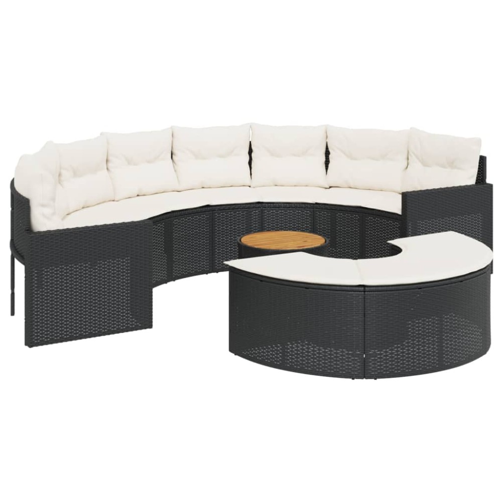 vidaXL Set canapea de grădină, 3 piese, semi-rotunde, negru, poliratan