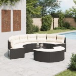 vidaXL Set canapea de grădină, 3 piese, semi-rotunde, negru, poliratan vidaXL Set canapea de grădină, 3 piese, semi-rotunde, negru, poliratan