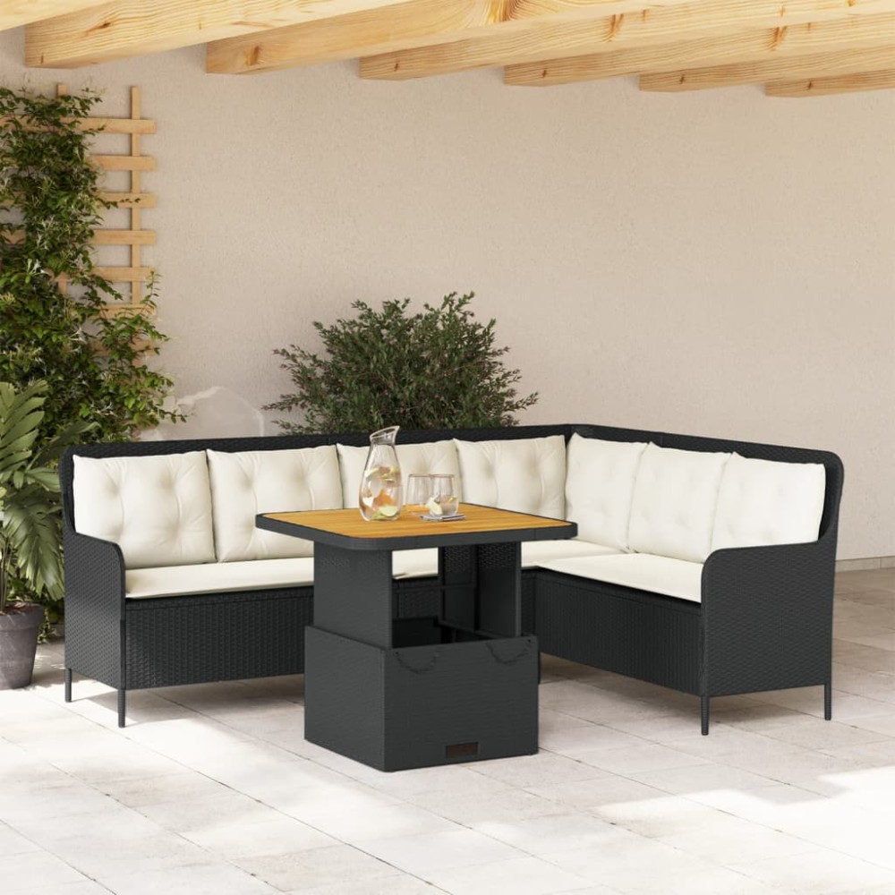 vidaXL Set canapele de grădină cu perne, 2 piese, negru, poliratan
