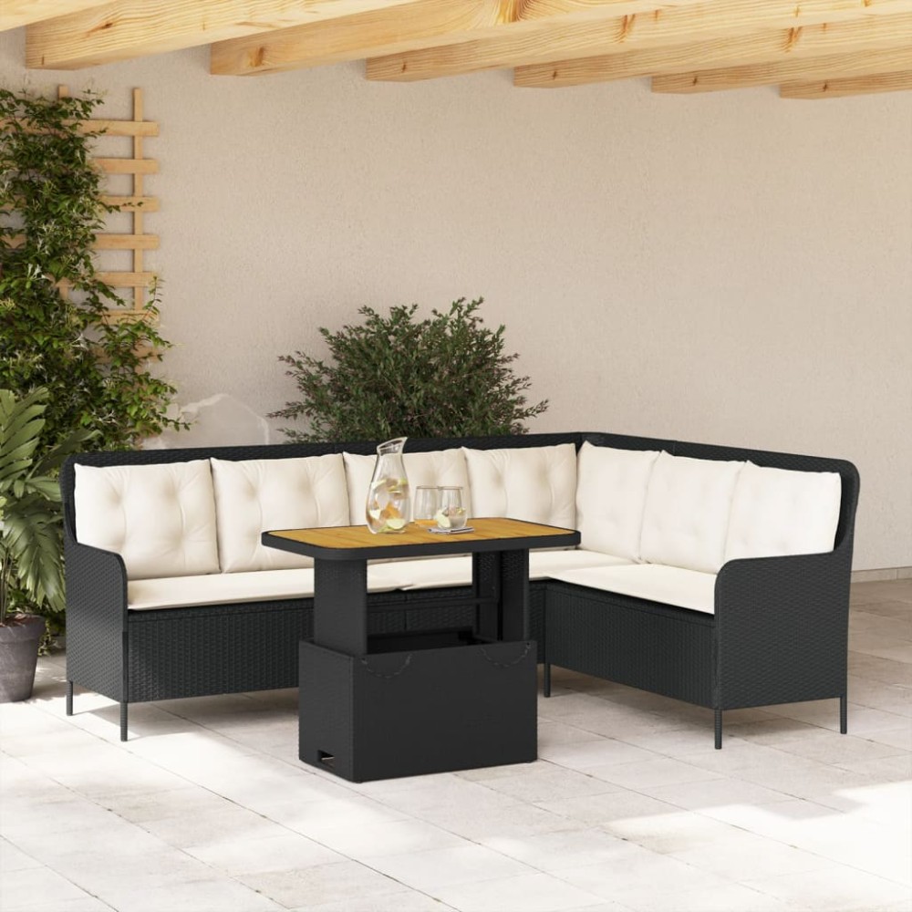 vidaXL Set canapele de grădină cu perne, 2 piese, negru, poliratan