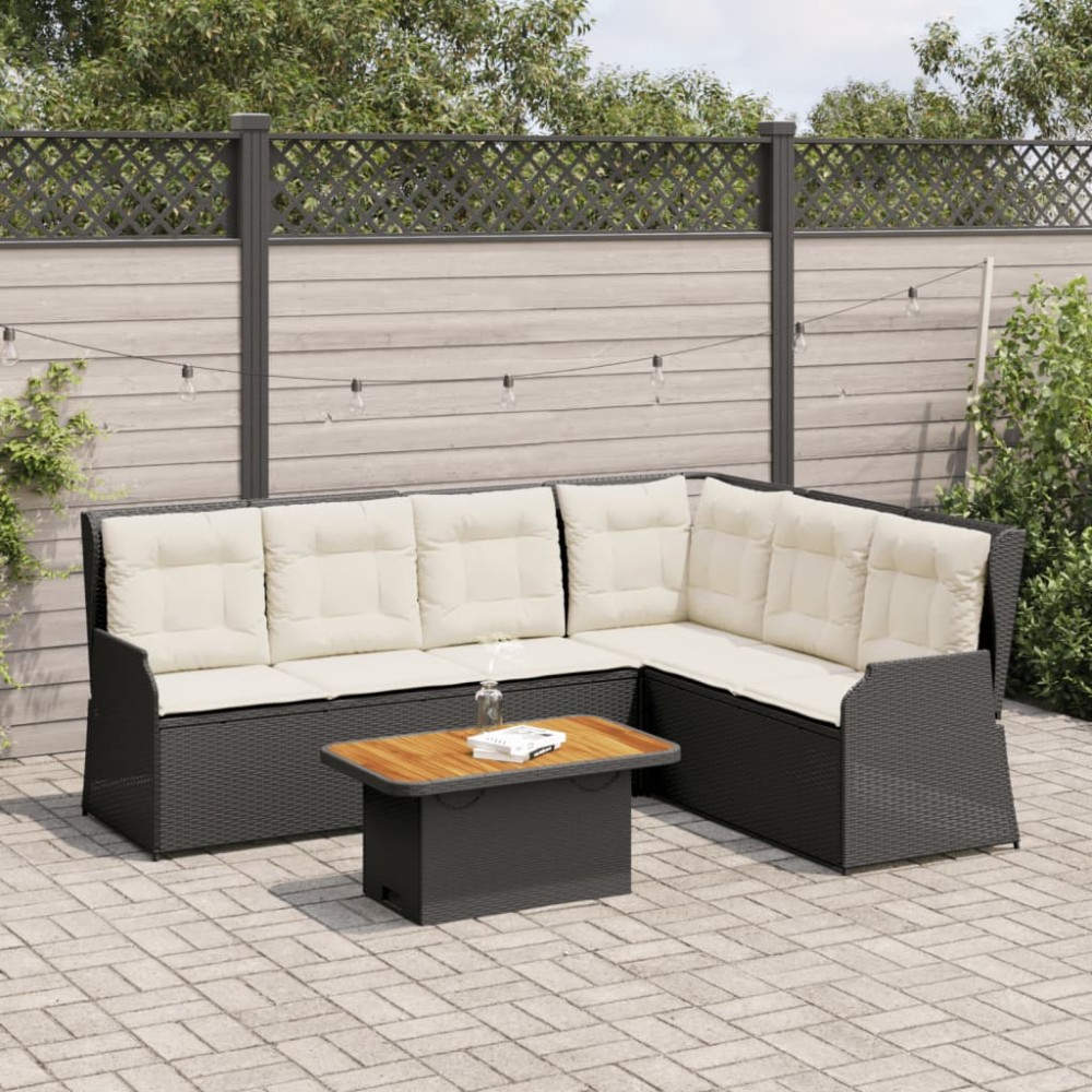 vidaXL Set șezlonguri de grădină, 5 piese, cu perne, negru, poliratan