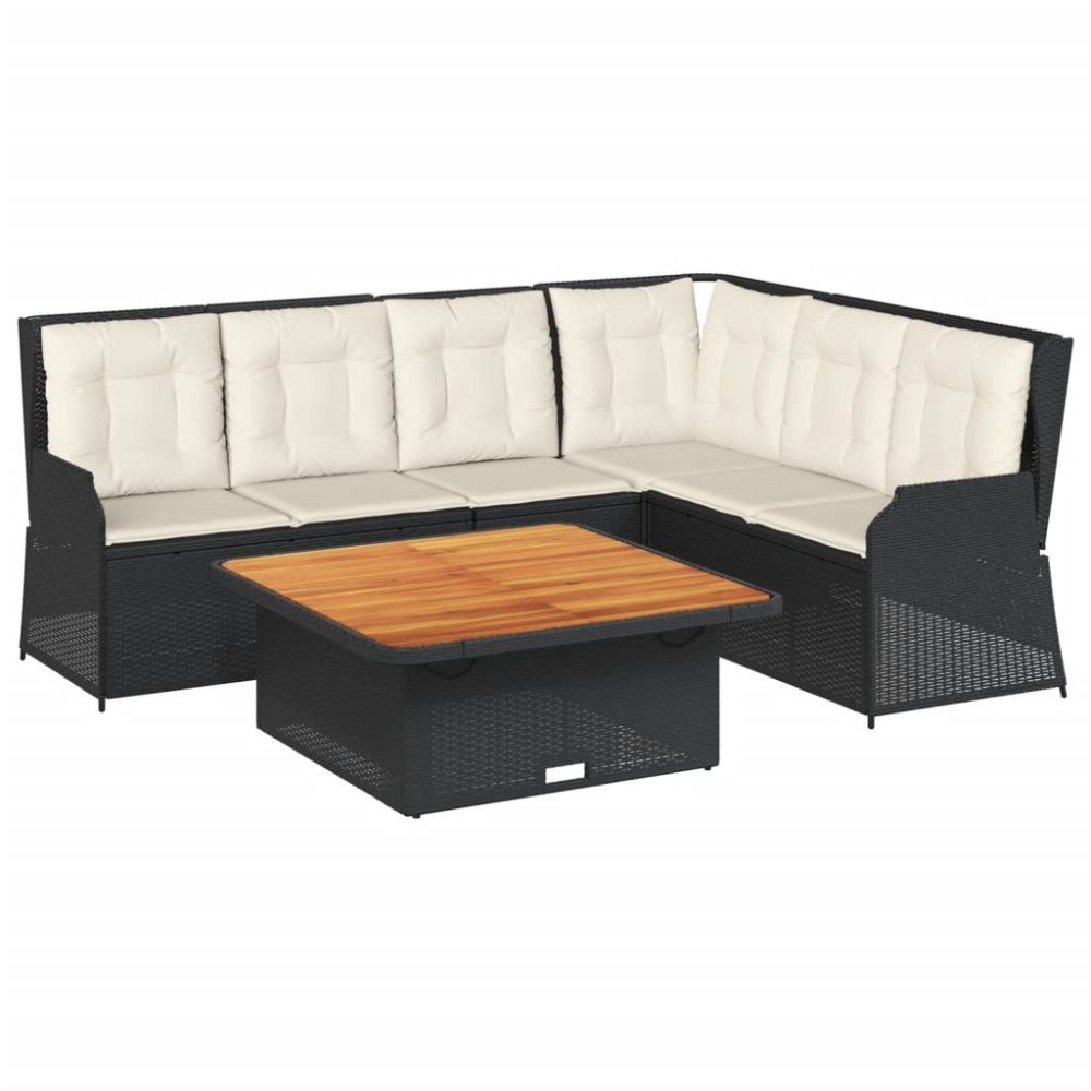 vidaXL Set șezlonguri de grădină, 5 piese, cu perne, negru, poliratan