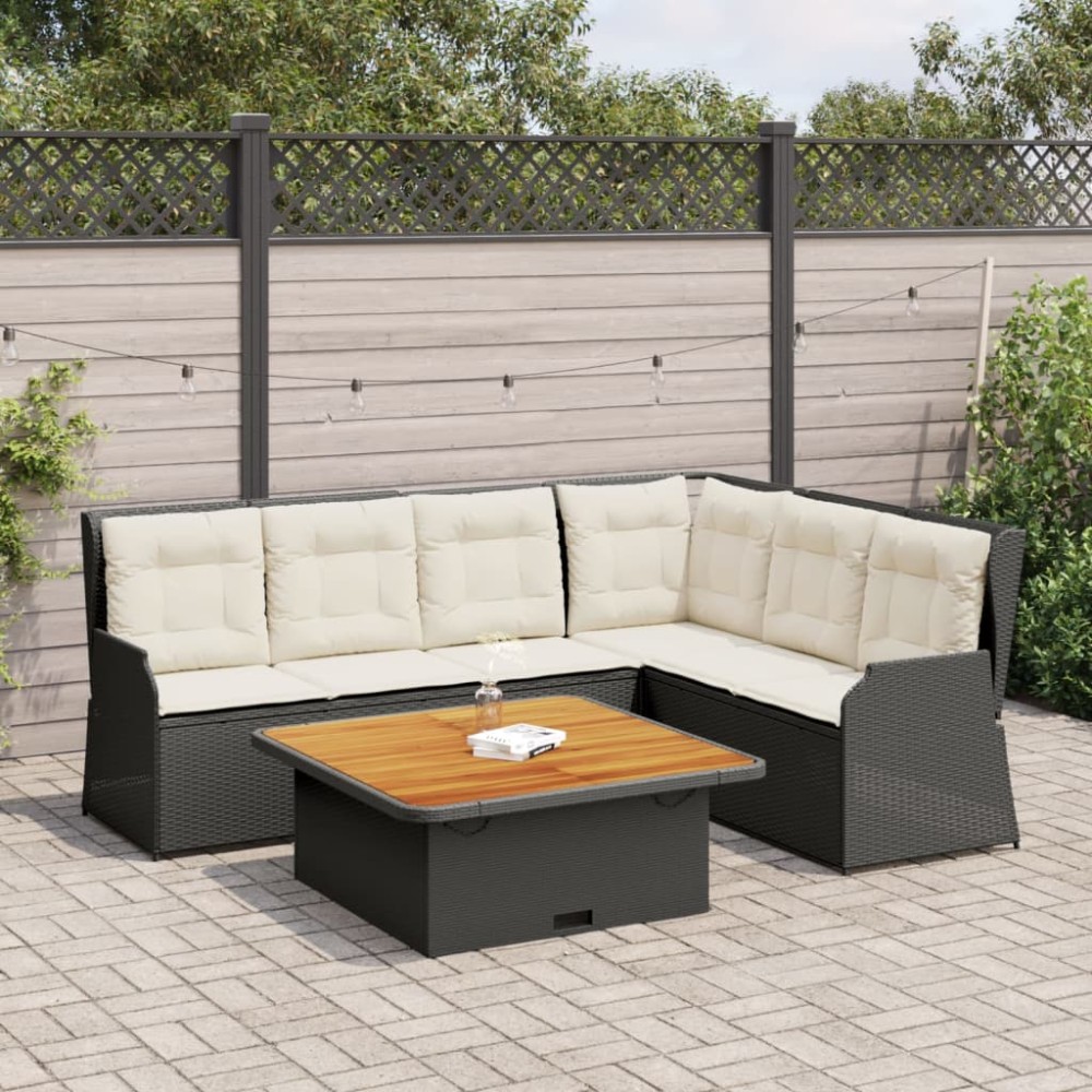 vidaXL Set șezlonguri de grădină, 5 piese, cu perne, negru, poliratan